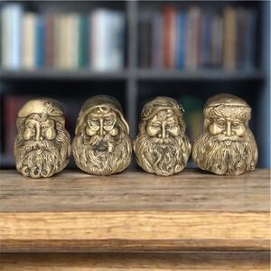 Vintage Set 4 Christmas Santa Pewter Napkin Rings "Home for the Holidays Kitschy